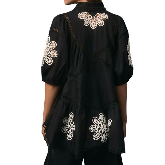 Forever That Girl Short Sleeve High Neck Peasant Blouse Size S New w/ Tag SOO - Picture 3 of 8